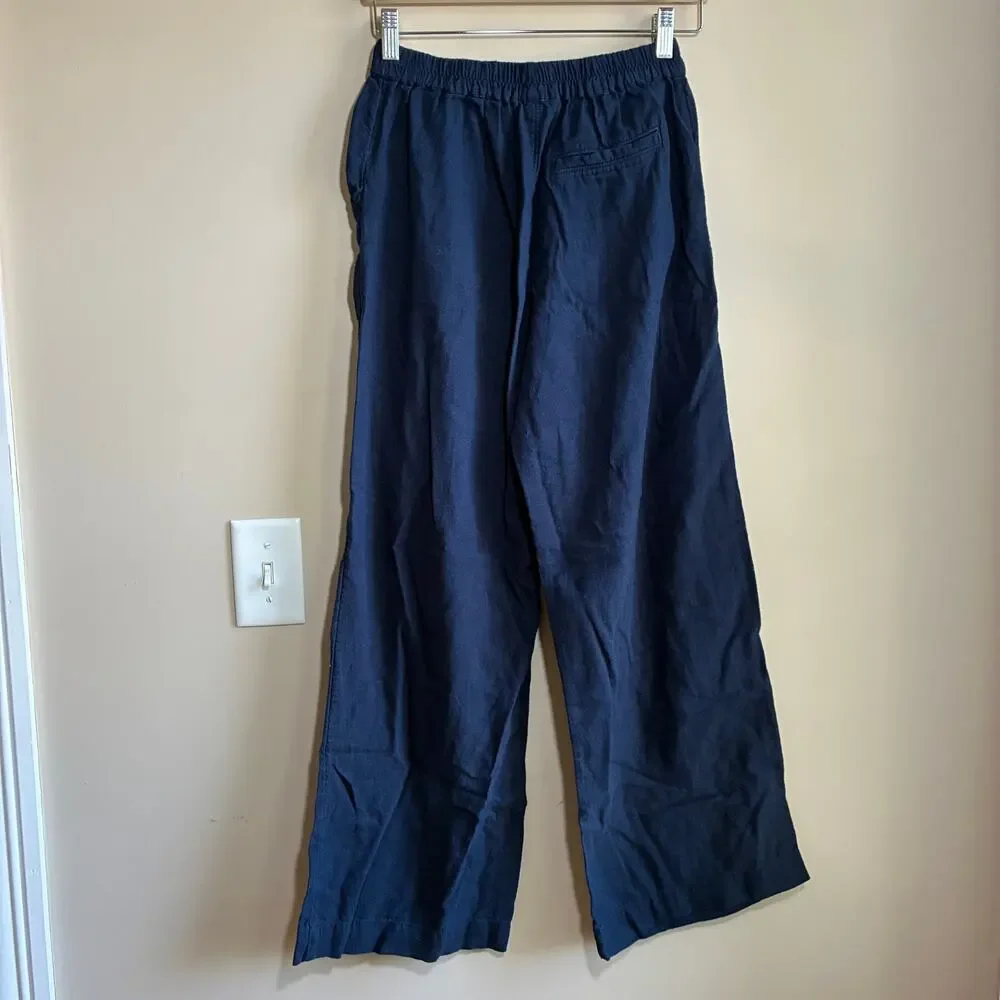 Caslon linen blend blue elastic waist wide leg nautical trousers women's xs
